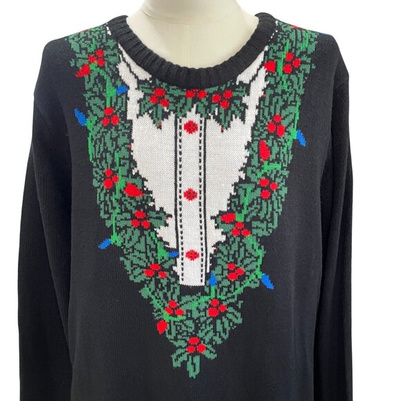 JEM Mens XL Holiday Sweater Tux Ugly Christmas Party Funny Knit Retro Festive - Picture 5 of 6